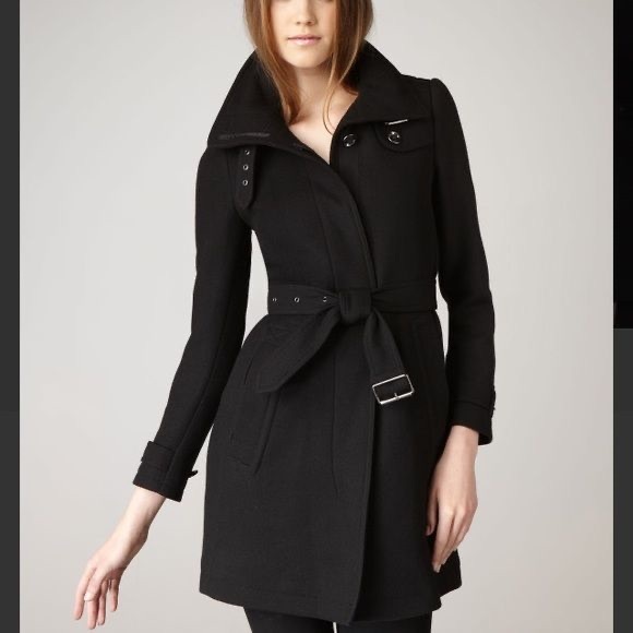Burberry Jackets & Blazers - BURBERRY Brit Black Wool and Cashmere Blend Rushworth Belted Coat Size 12